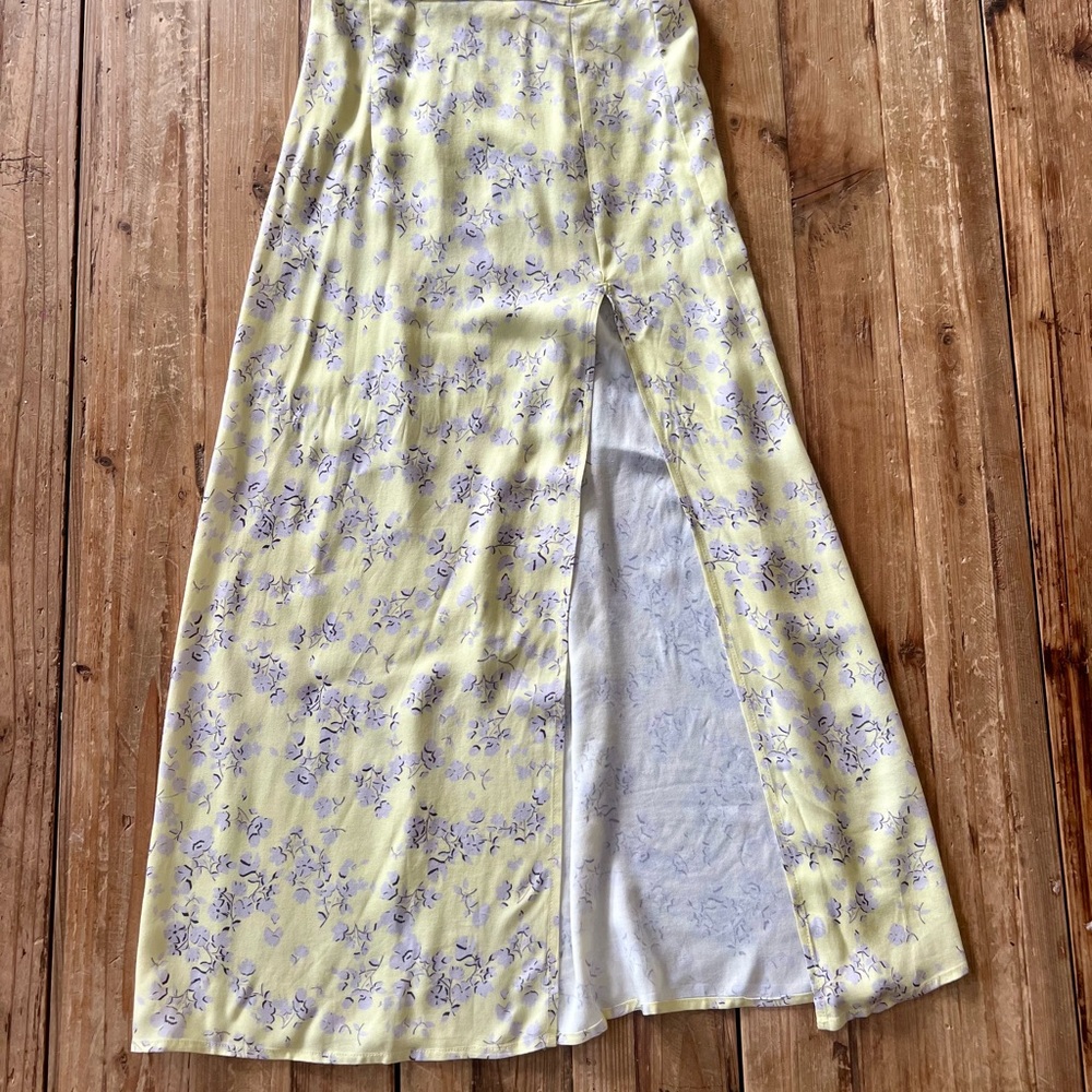Saltwater LUXE Yellow and Lavender Floral Maxi Skirt with slit